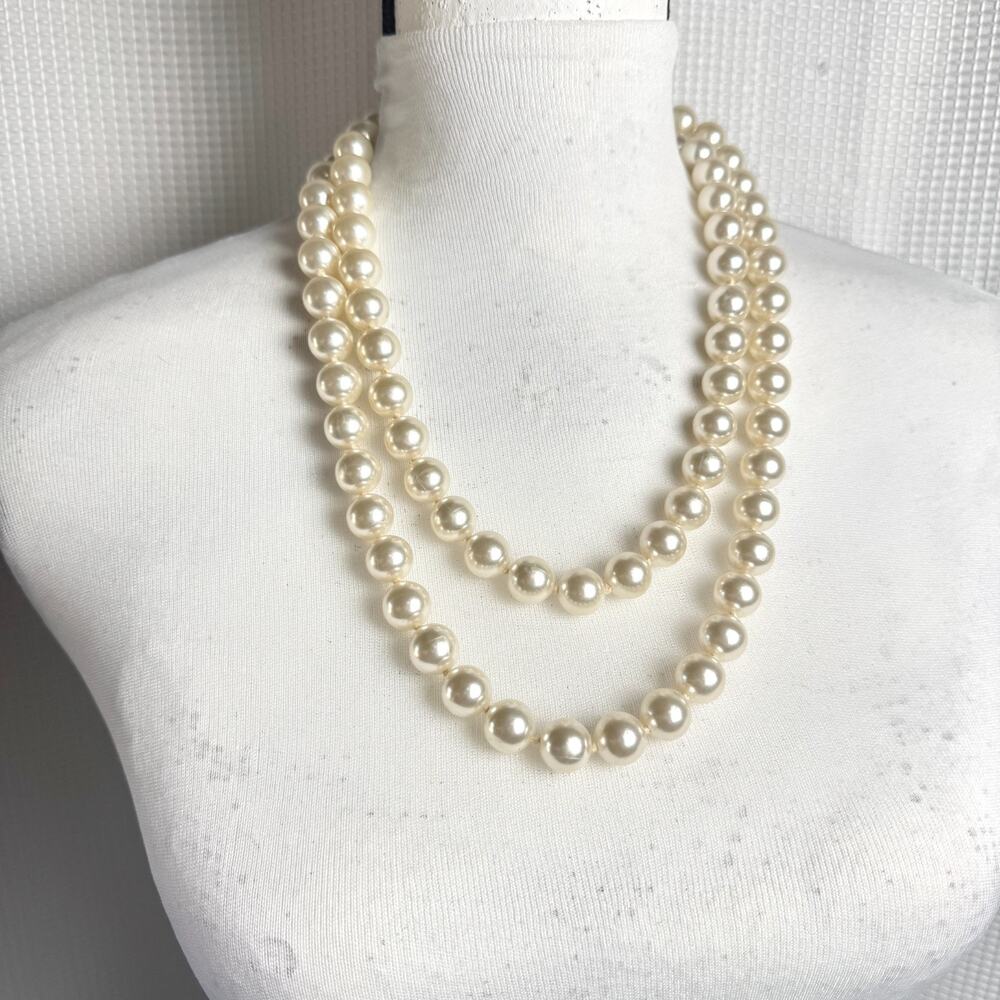 Vintage Faux Pearl Necklace Chunky Knotted 48" Long Flapper Style Retro 1950s